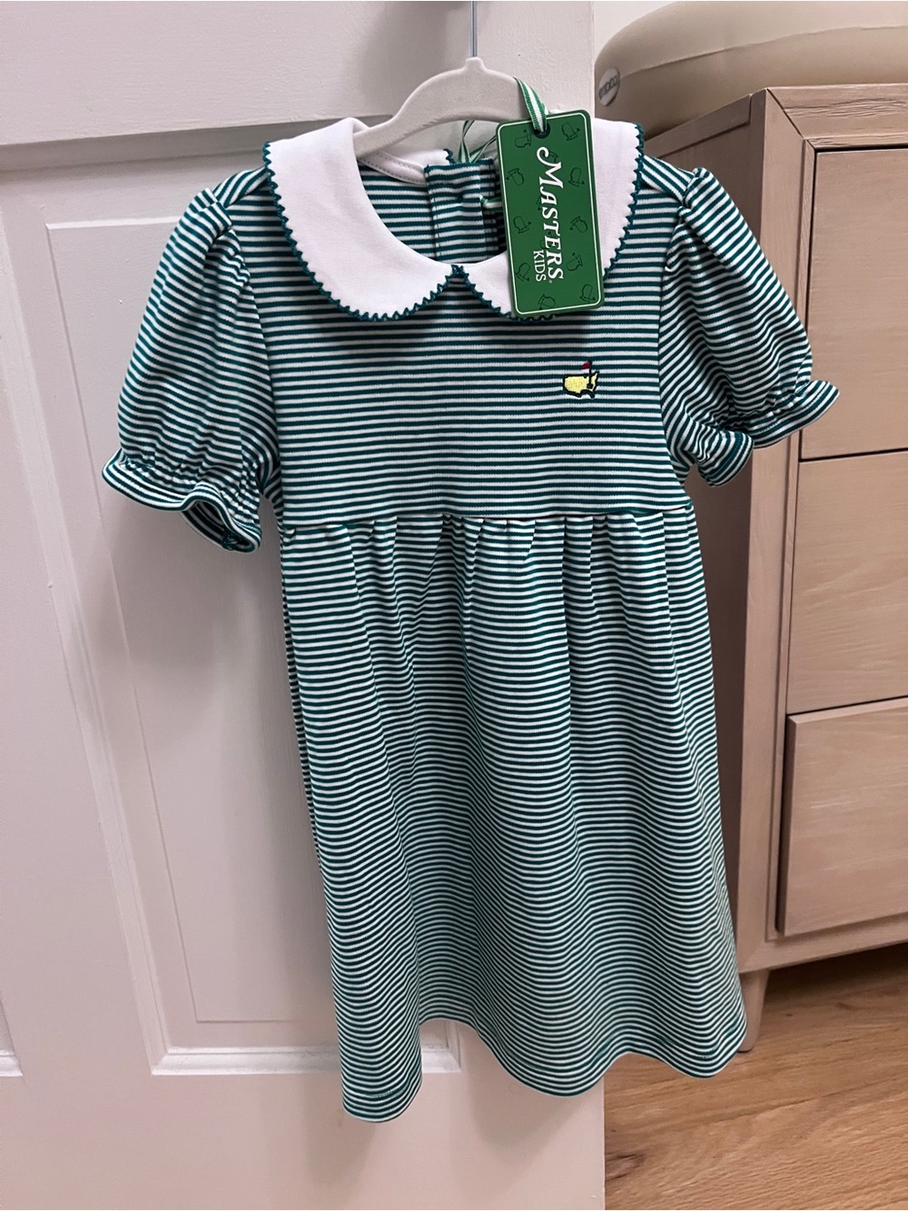 NWT Toddler Girls Maters Green & White Striped Peter Pan Collar Dress (2T)